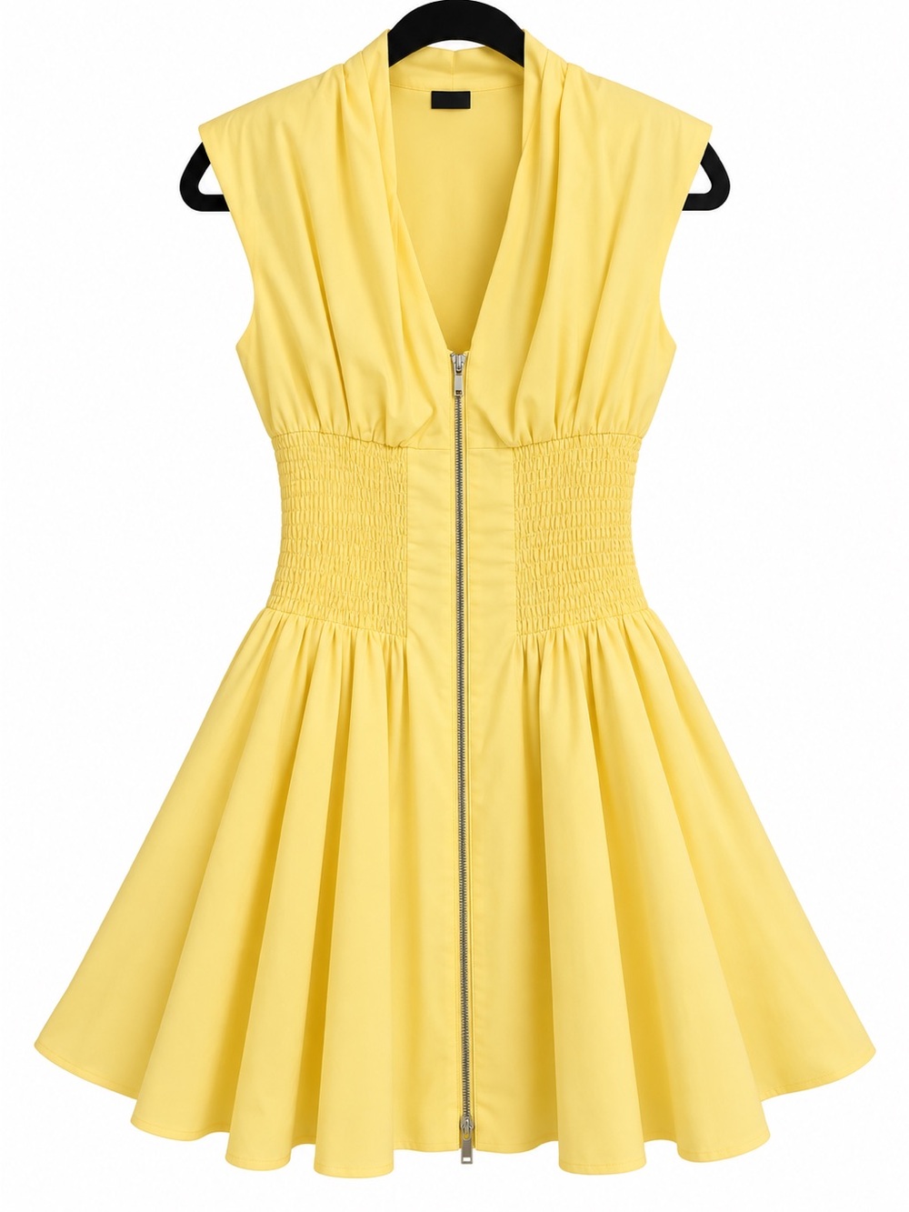 Anthropologie Pale Yellow Zip-Front Mini Dress